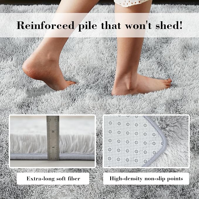 Fluffy Rug Shag Area Rug, Mottling Grey 4x6 Area Rugs - Image 6