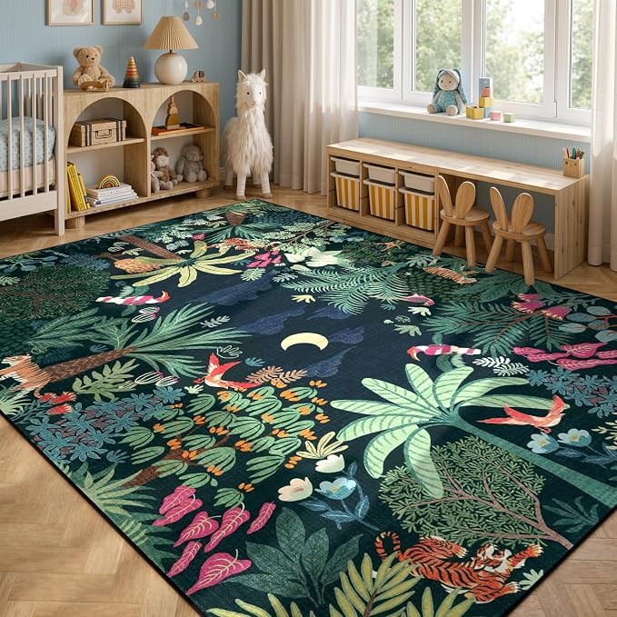 LIVEBOX Washable Jungle Dark Green Rugs 9x12 - Image 2