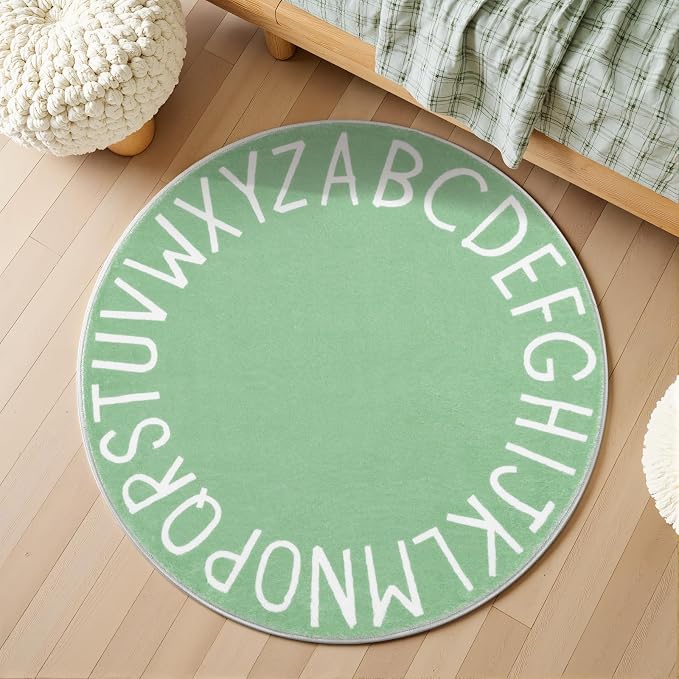Topotdor Round Kids Play Rug Alphabet Nursery Area Rug Extra Large Soft - Image 9
