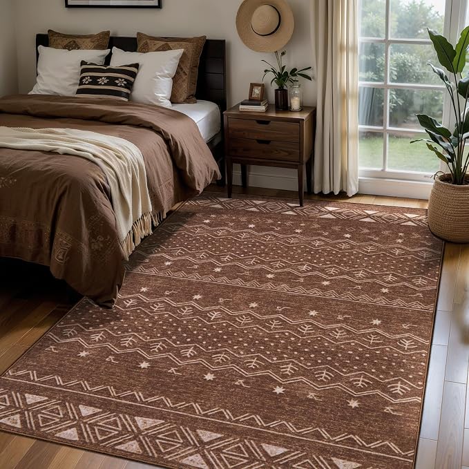 SERISSA 4x6 Area Rugs for Living Room, Washable Non-Slip Coffee Brown Boho Rug - Image 2
