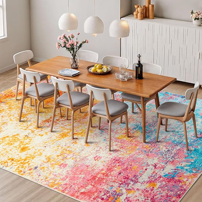 Rugflix 8x10 Area Rugs for Living Room, Washable Colorful Rainbow Rug - Image 4