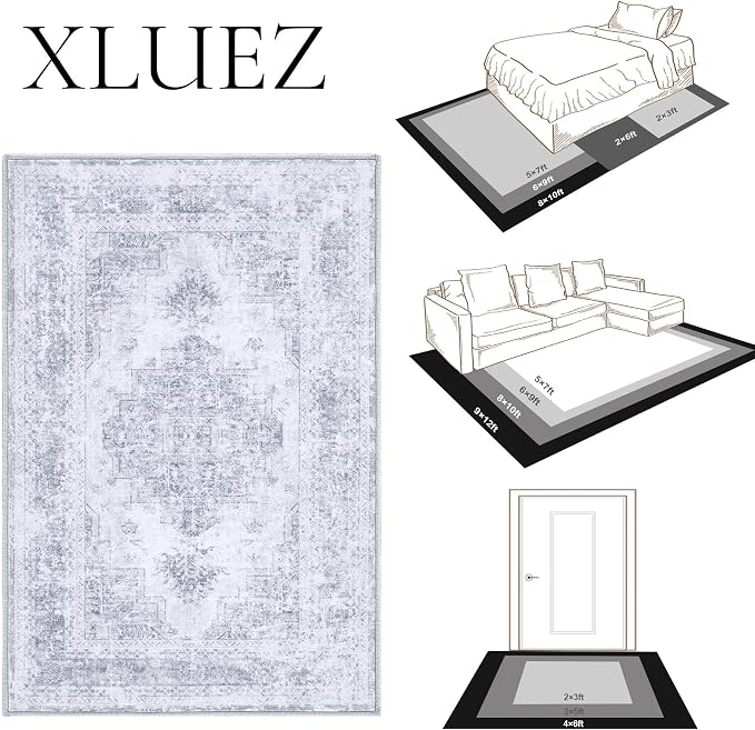 XLUEZ Area Rug 6x9 Living Room Rug, Machine Washable Vintage Distressed - Image 8