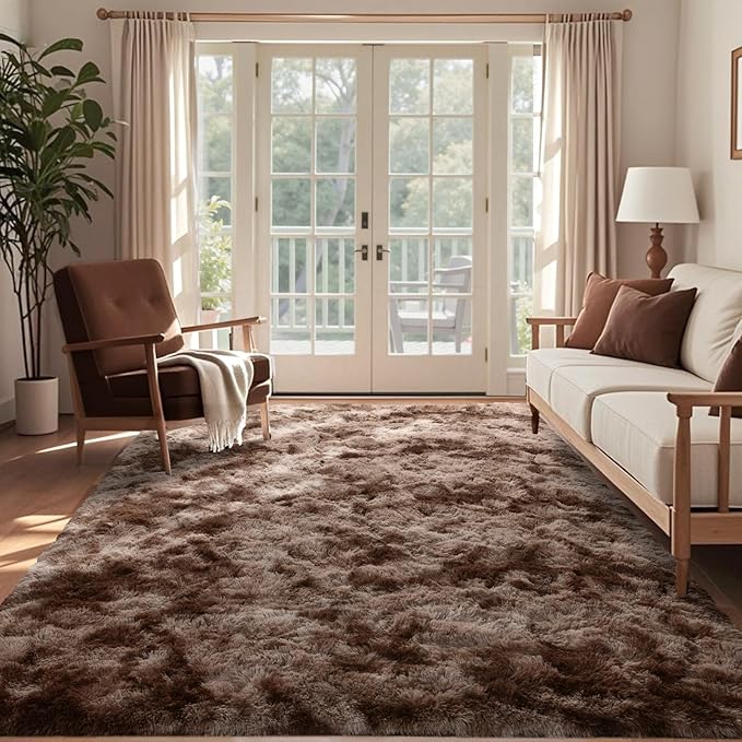 5x7 Ft Shag Brown Area Rug for Bedroom Living Room, Tie-Dyed Ultra Soft Fluffy - Image 2