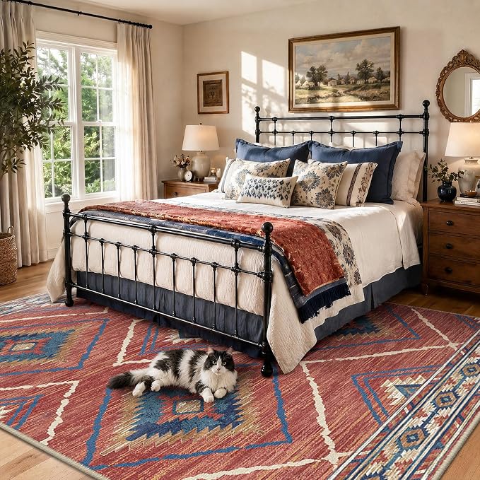 Area Rug 5x7 Rug Machine Washable Non-Slip Low Pile Print Pattern Western Rug - Image 7
