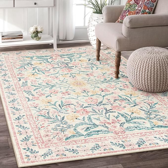 Wonnitar Pink Rugs for Nursery, 5x7 Washable Rug for Bedroom Girls, Boho Soft - Image 4