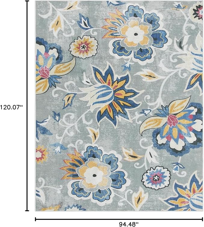 Lahome Floral Indoor Outdoor Rug 8x10, Non Slip Outdoor Patio Rug - Image 2