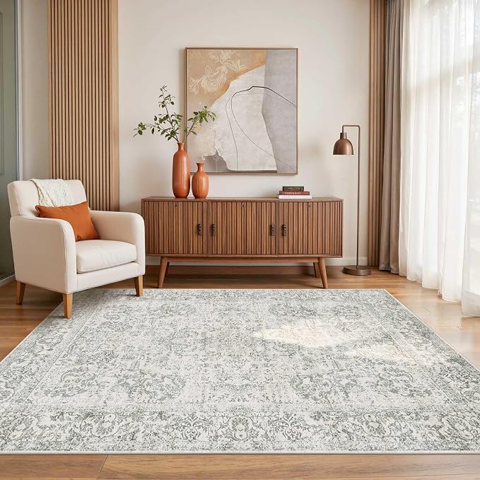 Rugxara Washable Area Rug for Living Room, Neutral Vintage Boho Rugs for Office by Rugxara
