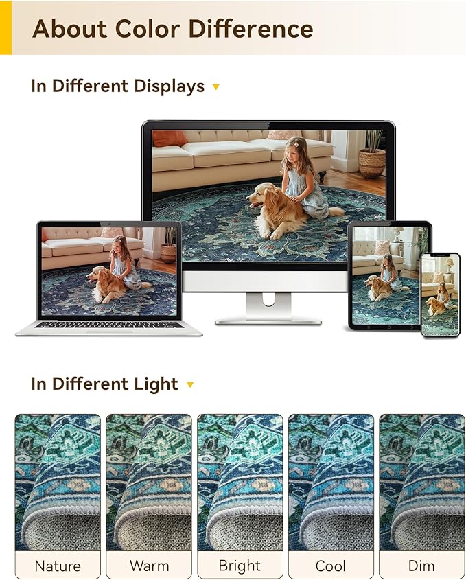 RELEANY Area Rugs Round 7ft Washable Non-Slip, Floral Vintage Distress - Image 6