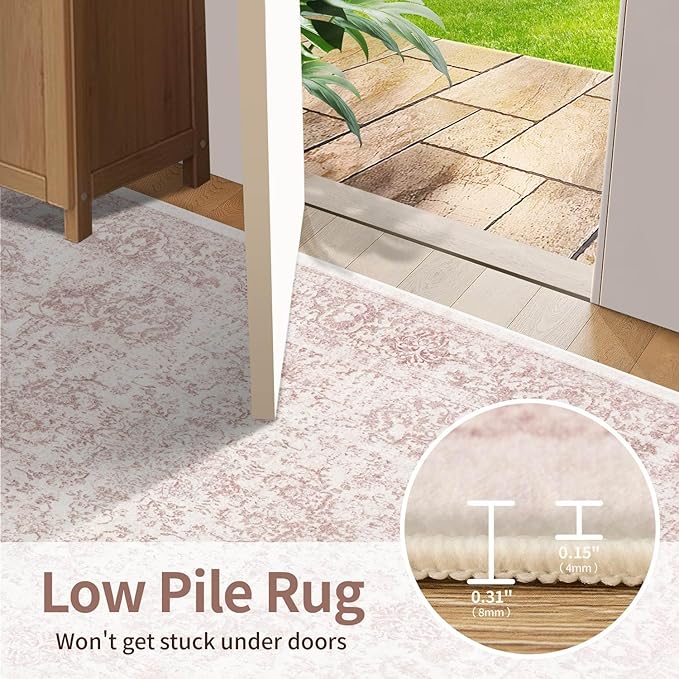 Rugxara Washable Area Rug for Living Room & Bedroom, Light Pink Rugs for Women - Image 7
