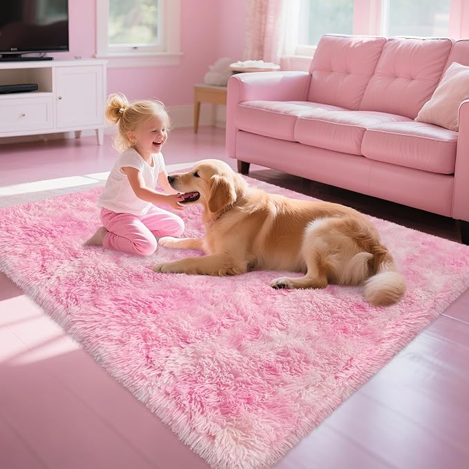 4x6 Pink Rugs for Bedroom Girls, Soft Fluffy Shag Pink Area Rug for Girls Kids - Image 2