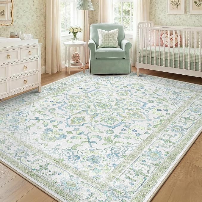 CAPALOCA Machine Washable Rugs Nursery Rug 7x9 Cute Girl Non Slip Low Pile by CAPALOCA