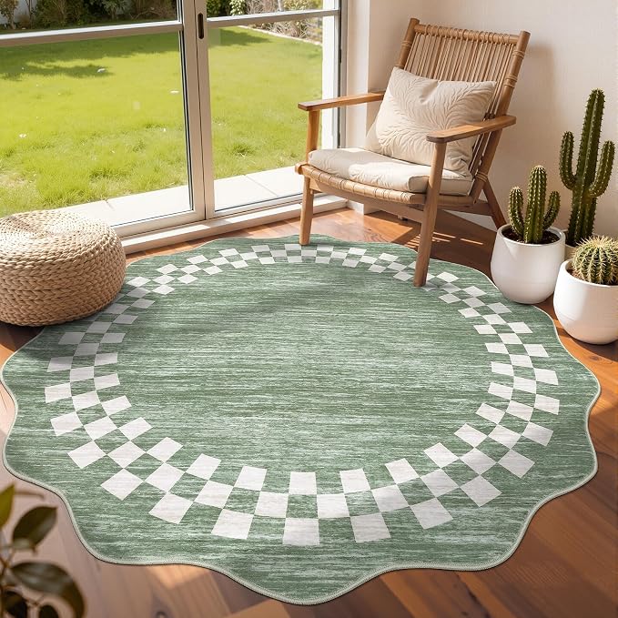 GarveeHome Scalloped Round Rug 4ft Modern Solid Color Circle Rugs Non Slip Low by GarveeHome