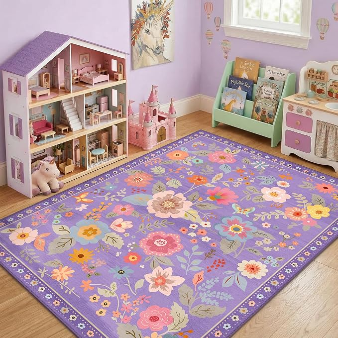 RELEANY Floral 4x6 Area Rugs Washable Print Boho Cute Carpet Non Slip Flower - Image 2