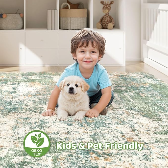 LOONGRUG 5x7 Area Rugs Living Room: Washable Large Abstract Soft Green Rug - Image 7