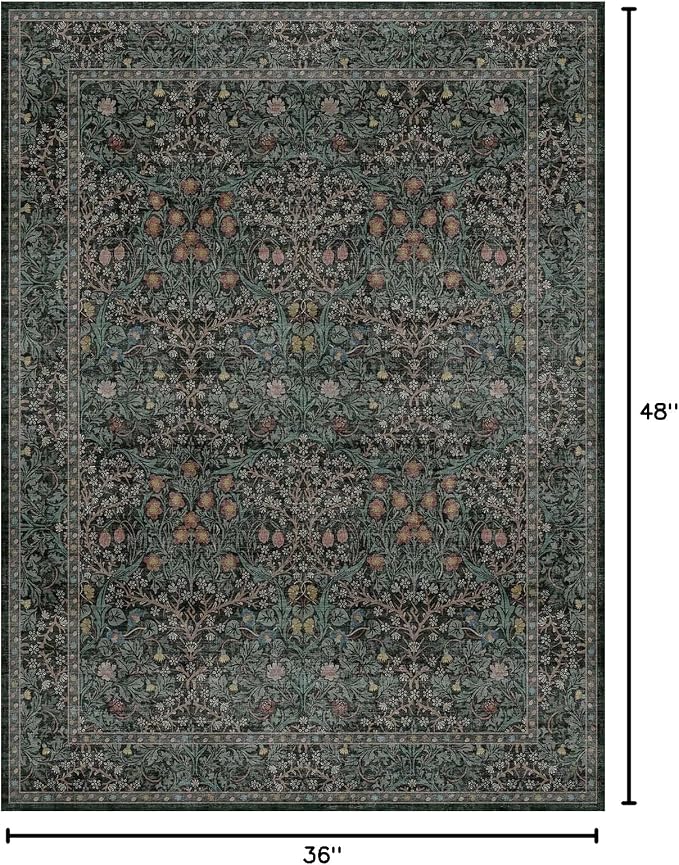 Dark Green Washable Entry Rug, 3x4 Rugs - Image 2