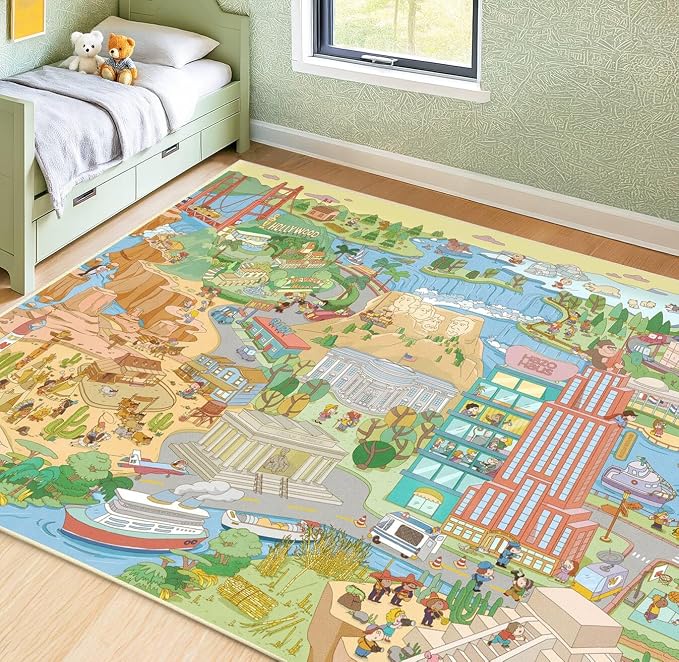 Patriotic Large 8x10 Kids Playroom Rug – North America Geography Carpet - Image 6