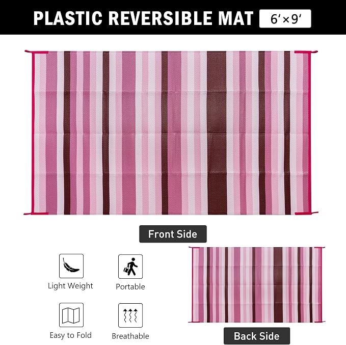 HUGEAR Outdoor Waterproof Rug 6'x9' Plastic Straw Rugs Washable Reversible - Image 2