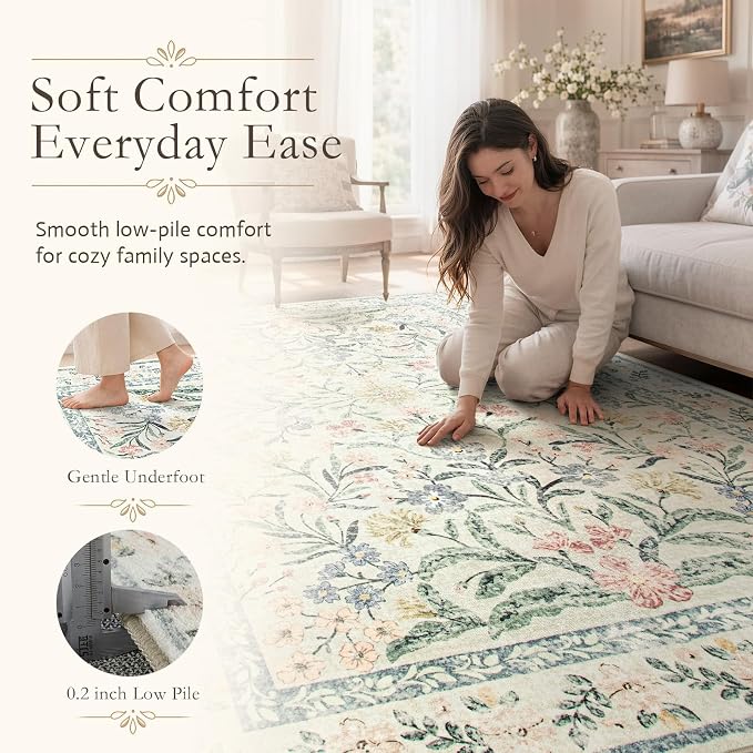Wonnitar Boho Floral Washable Rugs 5x7, Soft Area Rugs - Image 6