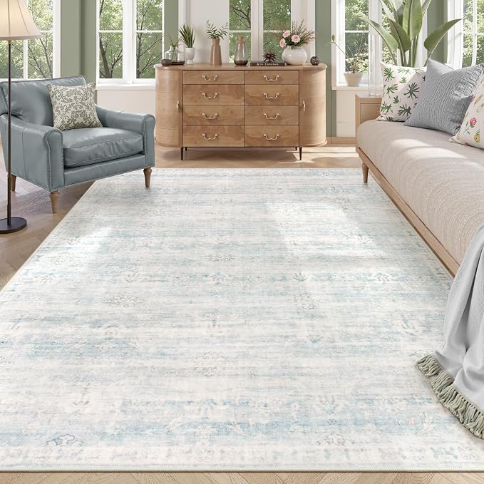 Lahome Blue Rugs for Living Room, 8x10 Distressed Light Blue Area Rugs for by Lahome