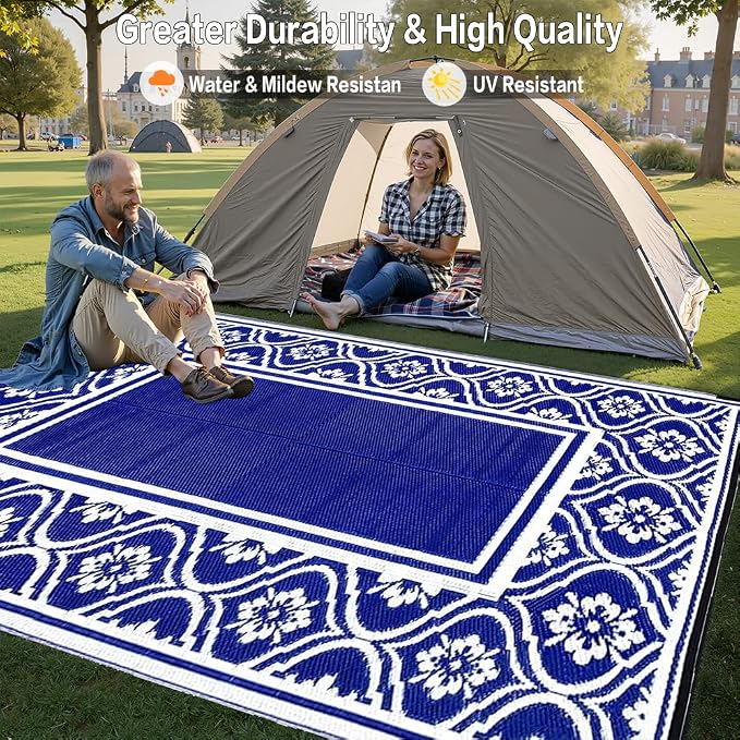 HUGEAR Plastic Outdoor Rug 6'x9' Waterproof Camping Carpet Outside Area Rug - Image 4