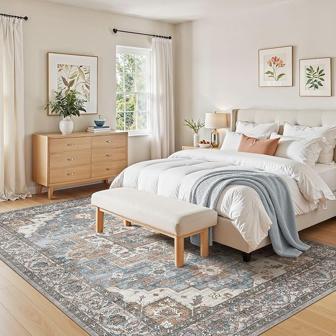 7x9 Area Rugs Living Room: Washable Vintage Rug Large Non-Slip Stain Resistant - Image 4