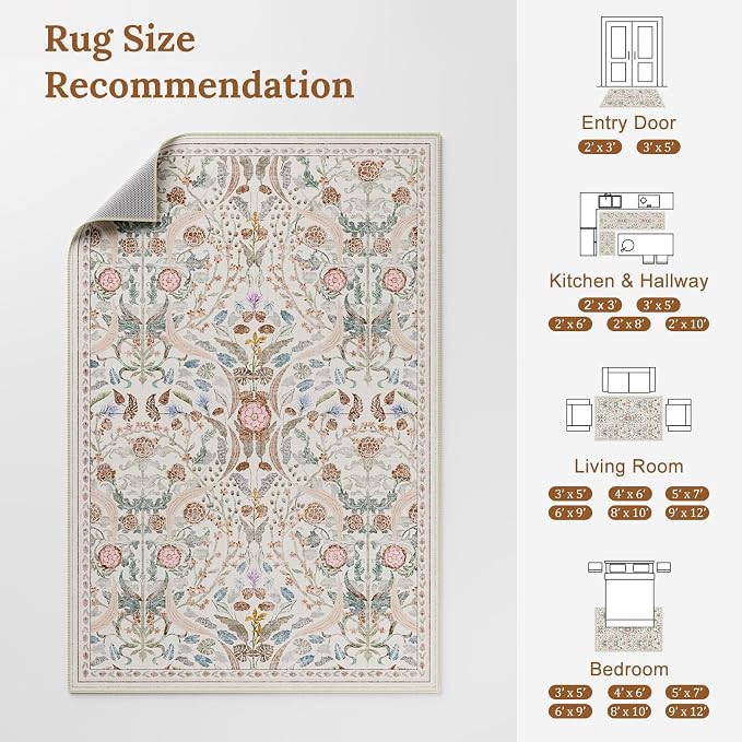 AMTOVO 2x3 Washable Entryway Area Rug Door Mat, Vintage Boho Floral Distressed - Image 9