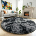 Amdrebio Tie-Dyed Dark Grey Round Rug 4Ft by Amdrebio