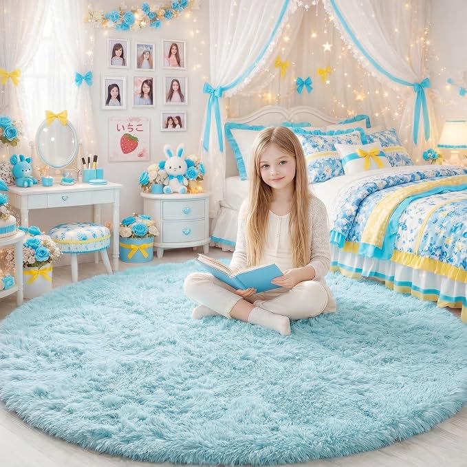 Amdrebio Light Blue Round Circle Area Rug 6Ft - Image 7