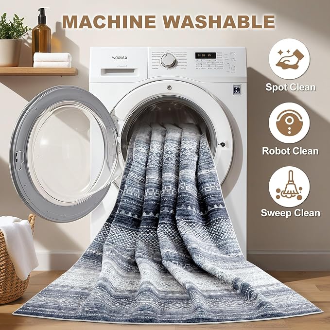 Nakagishi 10x12 Area Rug Living Room: Washable Boho Large Neutral Modern Soft - Image 2