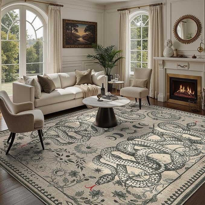 DCX Washable 8x10 Snake Rug, Soft Low Pile Carpet, Kid & Pet Friendly by DCXWashableRug