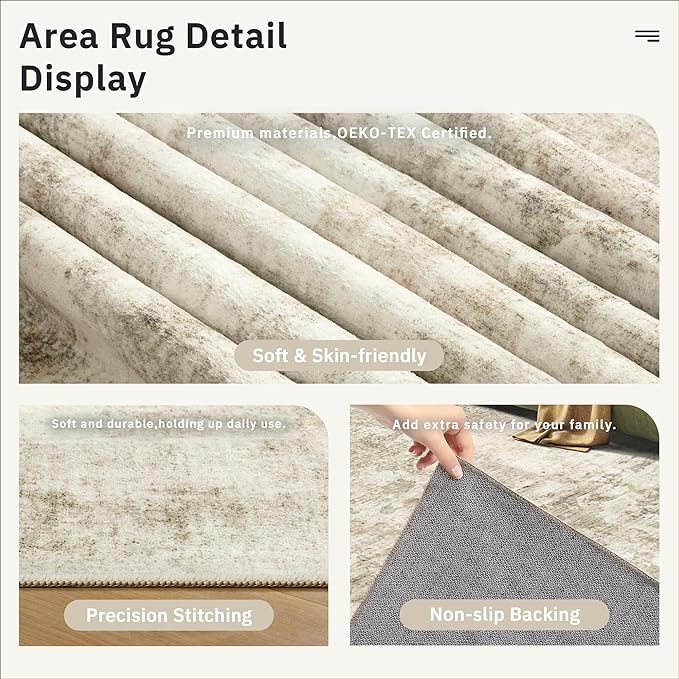 Soalmost Area Rug 10x12 Vintage Washable Living Room Large Carpet Non Slip - Image 6