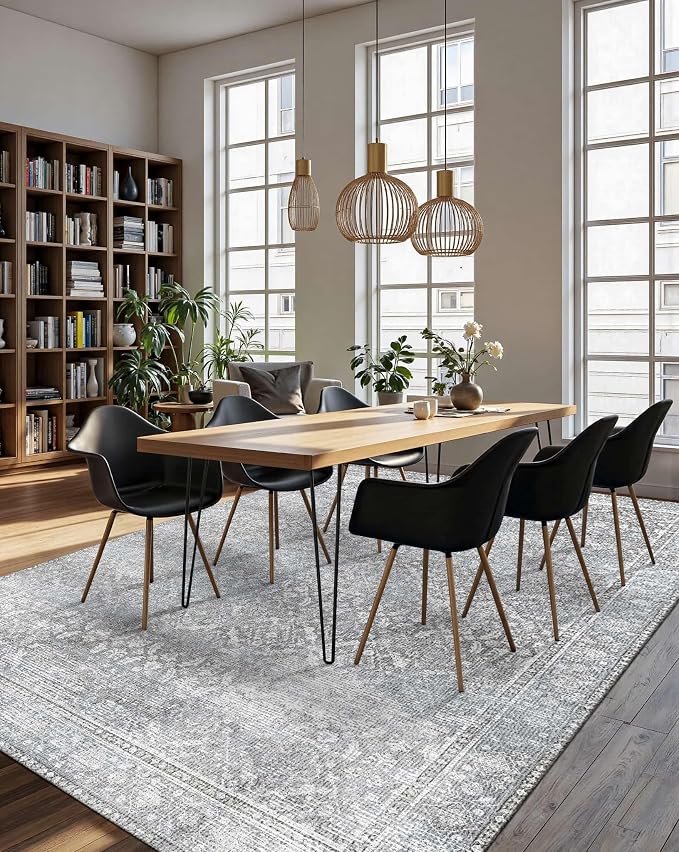 Latte&Fog 6x9 Area Rugs for Living Room, Large Vintage Grey Washable Rug - Image 3