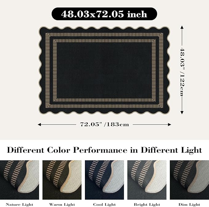 Scalloped Modern Easy Jute Carpet, 4x6 Outdoor Patio Washable Area Rug - Image 2