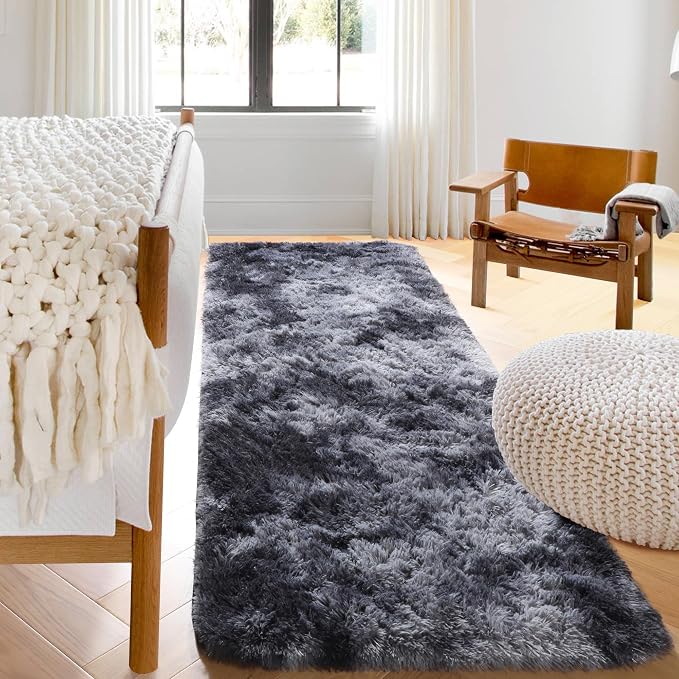 ONASAR Runner Rugs for Bedroom Living Room, Fluffy Tie-Dyed Dark Grey 2x6 - Image 6