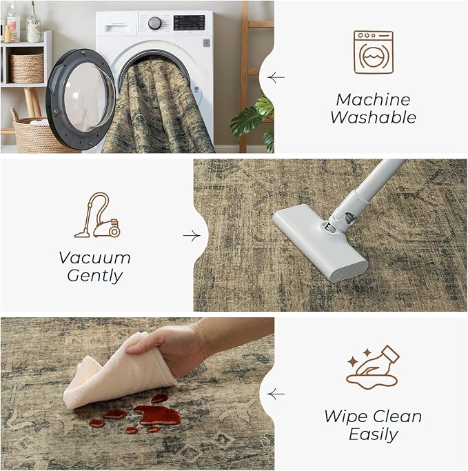 Washable Brown Area Rugs 6x9 for Bedroom, Non-Skid Stain Resistant Carpet for - Image 6