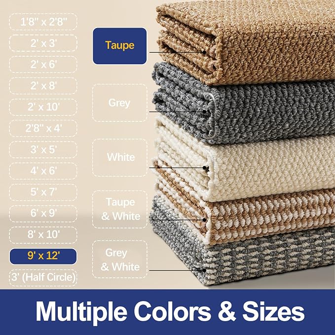 Faux Jute Area Rug 9'x12', Washable & Non-Slip, Taupe | 0.27" Low Pile Easy - Image 6