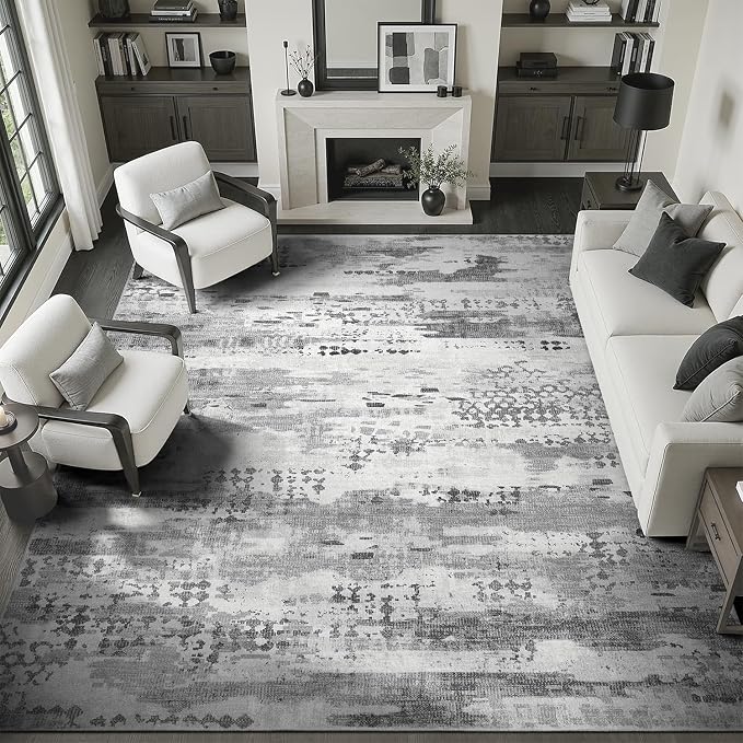 DCX Abstract Area Rug 9x12, Washable Gray Modern Rug by DCXWashableRug