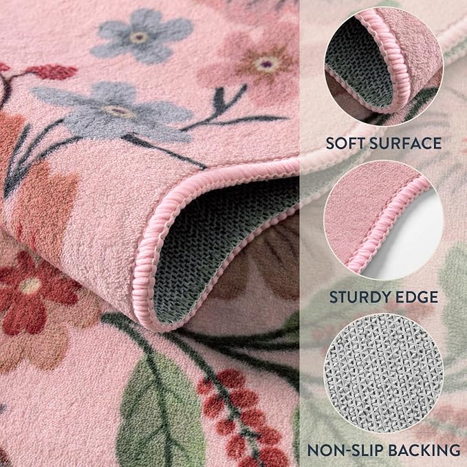 Lahome Floral Washable Rugs, 4X6 Pink Rugs - Image 7