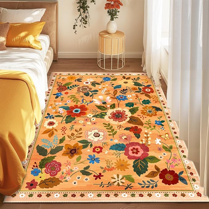 RELEANY Floral 5x7 Area Rugs Washable Print Boho Cute Carpet Non Slip Flower - Image 9