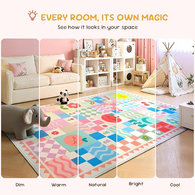 4x6 Washable Kid Bedroom Rug for Girls, Soft Non-Slip Toddler Playroom Carpet - Image 5
