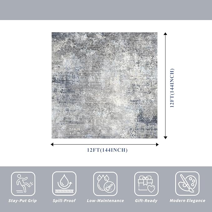 12x12 Extra Large Square Rug Modern Neutral Abstract Living Room Carpet - Image 2
