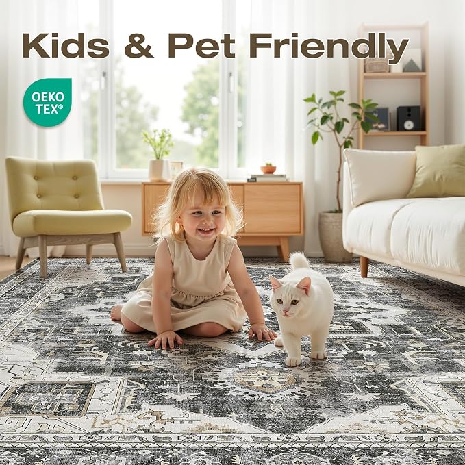 7x9 Area Rugs for Living Room, Washable Non Slip Vintage Distressed Stain - Image 4