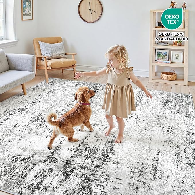 Area Rugs 9x12 Living Room: Large Modern Abstract Washable Rug Soft Indoor Anti - Image 4