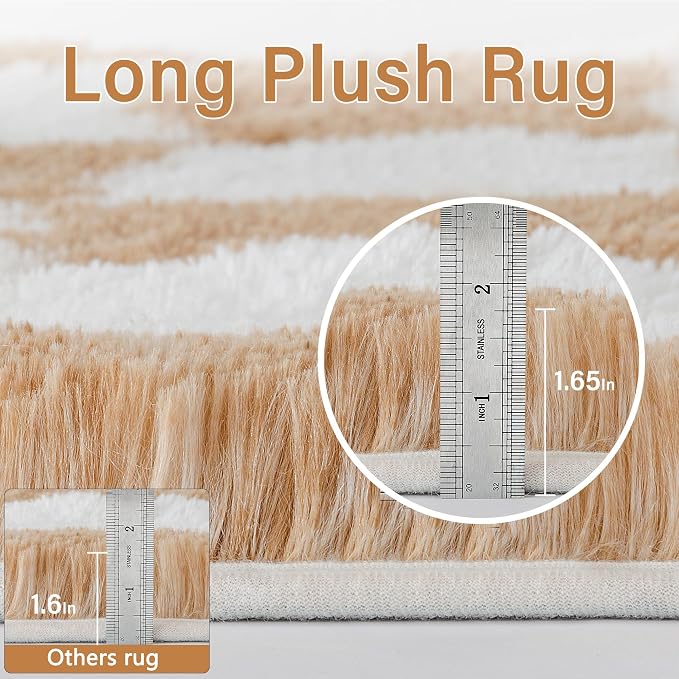 PureCozy 5x7 Area Rugs for Living Room Brown Soft Shag Checkered Large Rug - Image 2