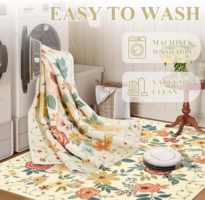 DUKINO 3x8 Washable Runner Rug, Non Slip Soft Floral Hallway Runner Rug - Image 6