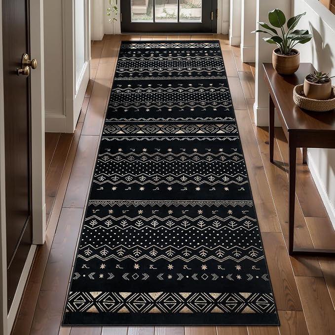 SERISSA 2x5 Kitchen Runner Rug, Washable Non-Slip Black Gold Grad Boho Rug - Image 2