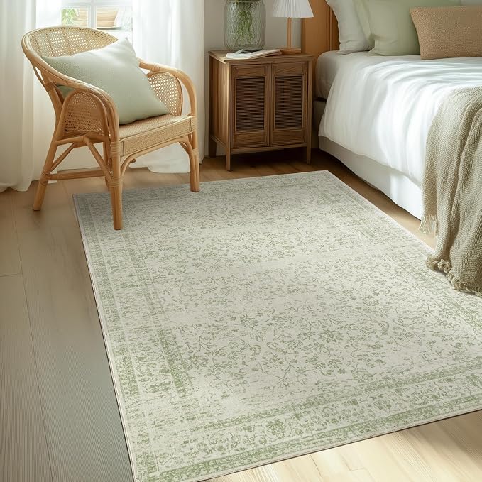 Sage Green Boho Front Door Mat for Indoor Entrance Washable Non Slip Cute by BILEEHOME