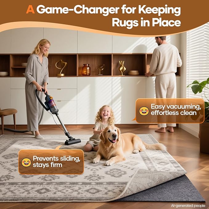 Veken Non Slip Cushioned Rug Pad Gripper 2 x 4 Ft, Felt and Silicone Backing - Image 2