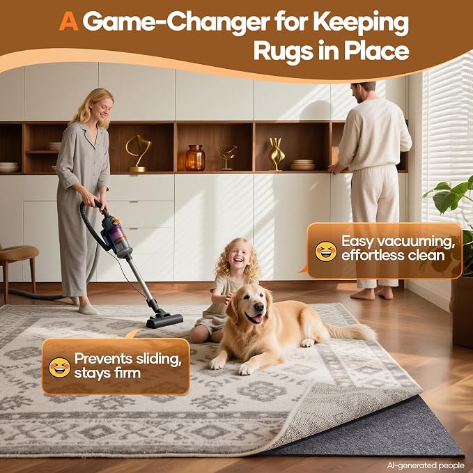 Veken Non Slip Cushioned Rug Pad Gripper 5 x 8 Ft, Felt and Silicone Backing - Image 2