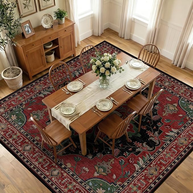 RELEANY Area Rugs Square 10ft Washable Non-Slip, Floral Vintage Distress by RELEANY